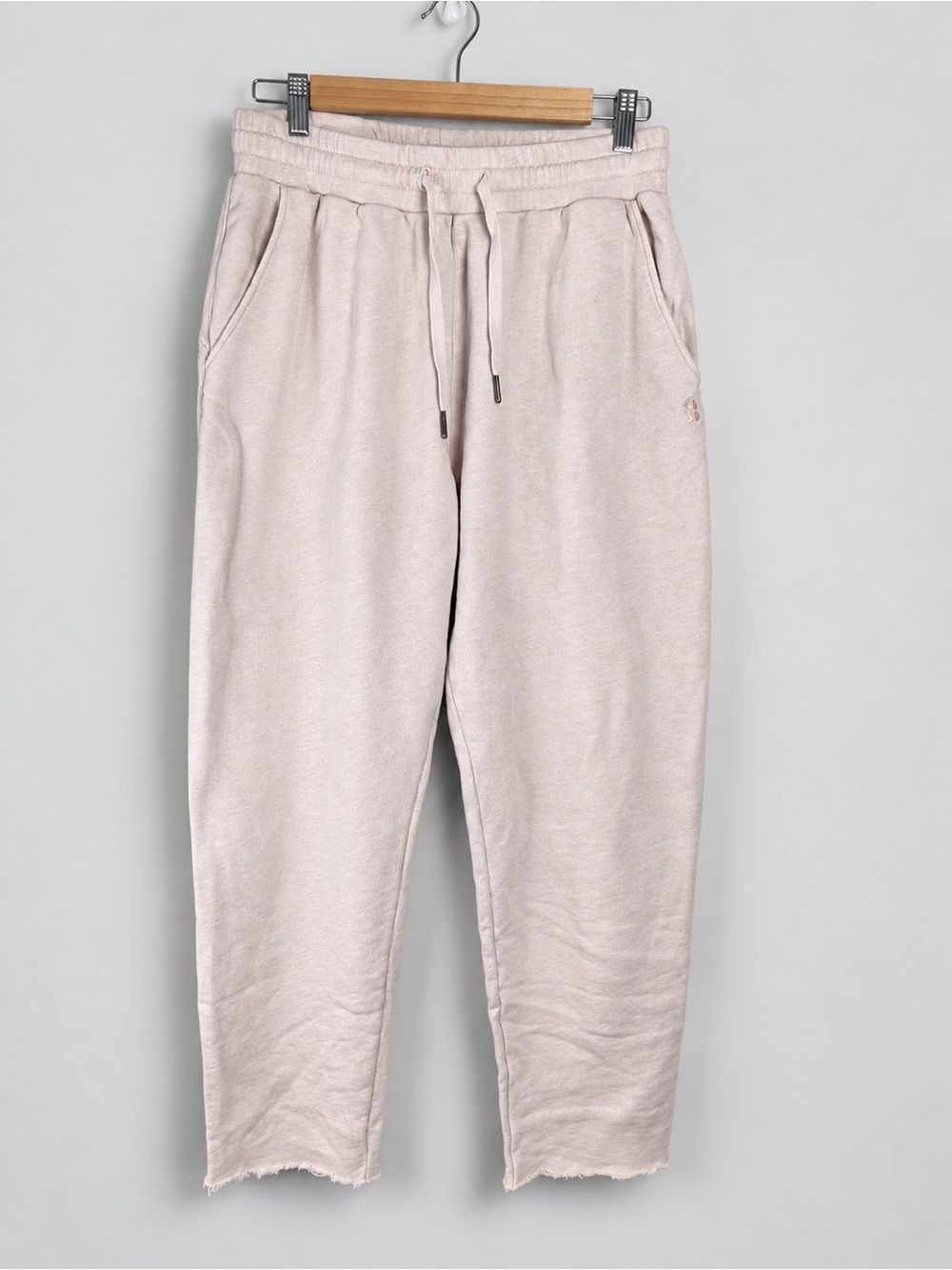 Sweaty Betty SZ M Light Pink Straight Leg 100% Cotton Track Pants With Raw Hem
